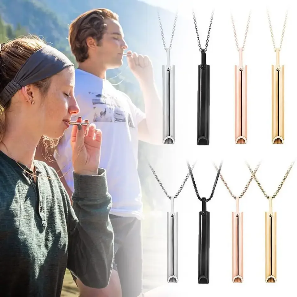 Vaping Goods - สร้อยคอนกหวีดสแตนเลสสําหรับความวิตกกังวลบรรเทา Anti Vaping Mindfulness เครื่องมือเลิกสูบบุหรี่ลดความเครียด Breathing