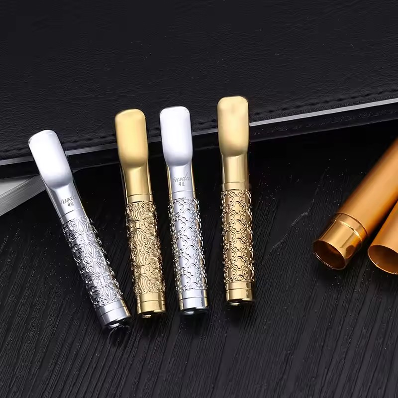 Smoking & Vaping Accessories - ปากสูบบุหรี่อเนกประสงค์ ขนาดมาตรฐาน สีทอง-เงิน สลักลาย พกพาสะดวก สำหรับผู้สูบบุหรี่