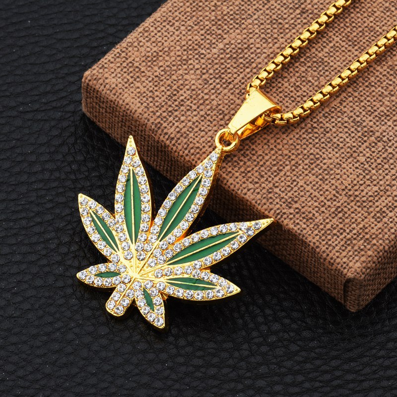 Dry Herb Vaping Accessories - Rhinestone วัชพืชจี้สร้อยคอผู้ชาย Maple Leaf สร้อยคอโซ่สีทองสําหรับชายหญิง Steampunk